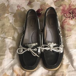 Black leopard print Sperry Boat Shoes